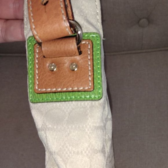Like New Kate Spade Leather Trim Canvas Shoulder Bag in Cream/Green/Brown - Picture 7 of 11